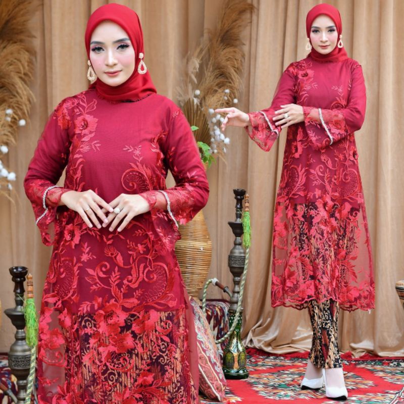 KEBAYA ORIGINAL // BAHAN TILLE BORDIR BUNGA // TUNIK PARIS // TUNIK ELIZABET // By Pelaminan Biru