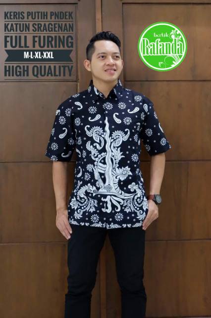 Batik Solo KERIS PUTIH Kemeja Pria Katun Halus Sragenan Full Furing