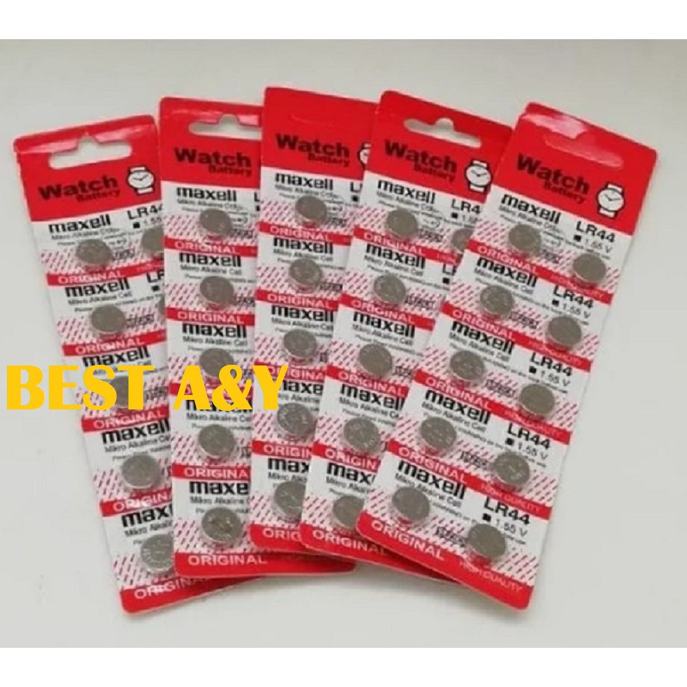 Maxell LR44 AG13 Coin Cell Button Batteries Baterai Batere Batre Koin Kancing Kalkulator Remote