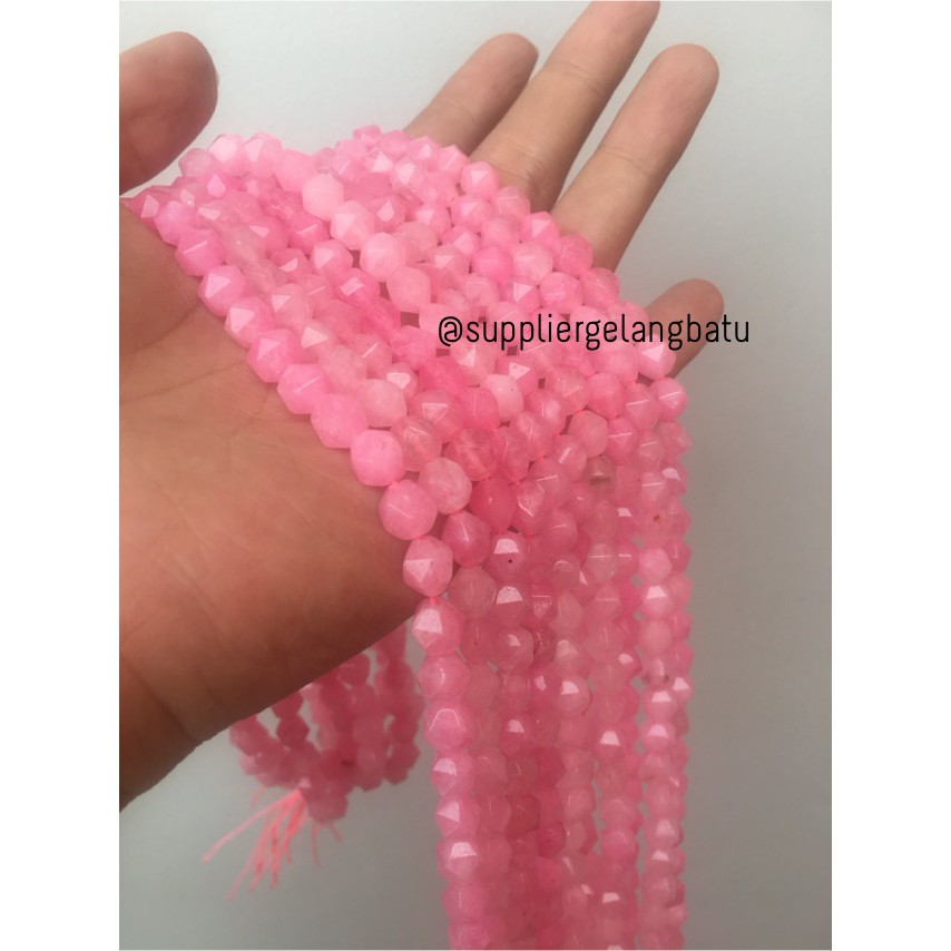 batu faceted hexagon Stone 8mm pink agate akik bahan gelang kalung aksesoris bahan supplier wanita