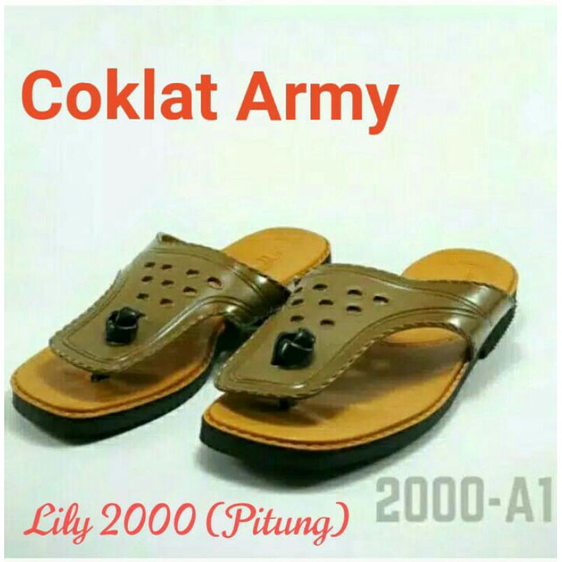 Sandal Lily Tipe 2000. Pitung. Sendal Lili Jadul A-Coklat Army