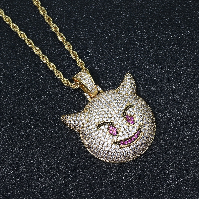 Kalung Liontin Devil Kecil 3 Warna Aaa Cubic Zirconia Gaya Hip Hop Untuk Pria