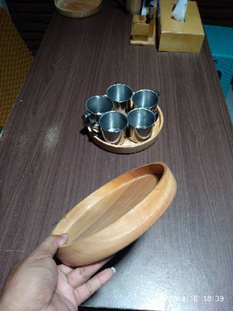 Baki Kayu Bulat / Nampan Kayu / Tray Kayu / Round Tray Diameter 20 cm