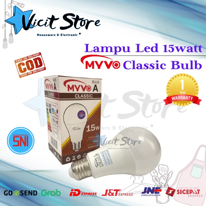 Lampu Led 15watt Myvo Classic A Bulb Cahaya Putih Bergaransi