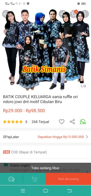 Batik Couple Keluarga Sania Ruffle Ori Ndoro Jowi Dnt Motif Cibulan Biru