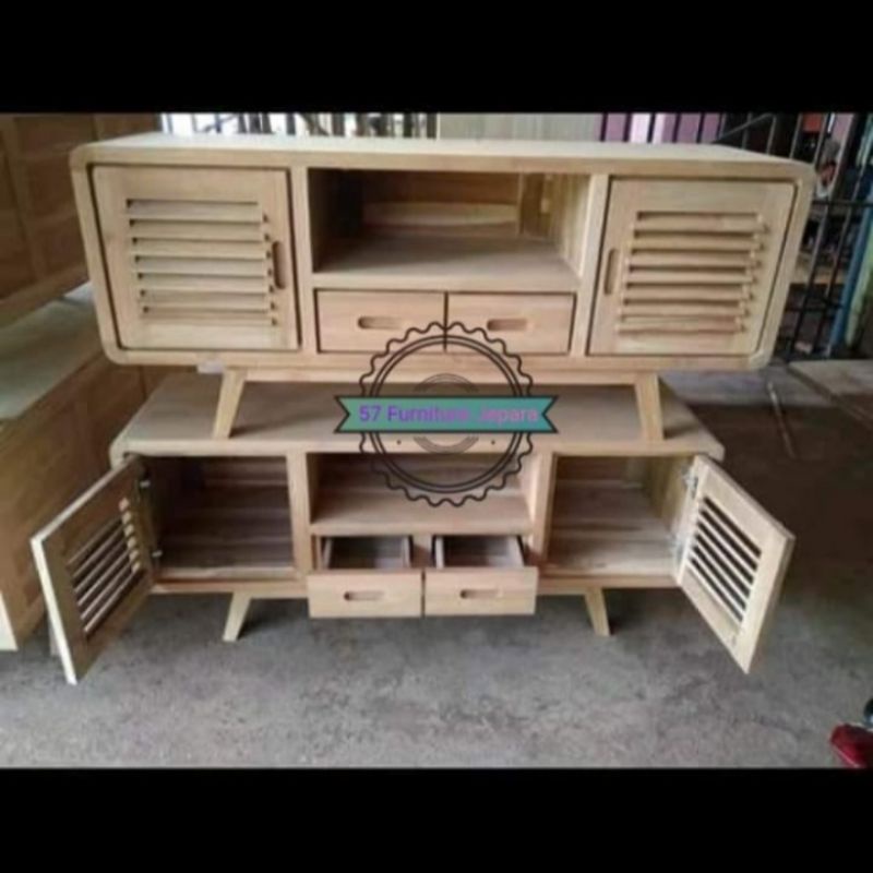Bufet /lemari pendek hias ruangan - Bifet meja tv model retro kayu jati mentahan
