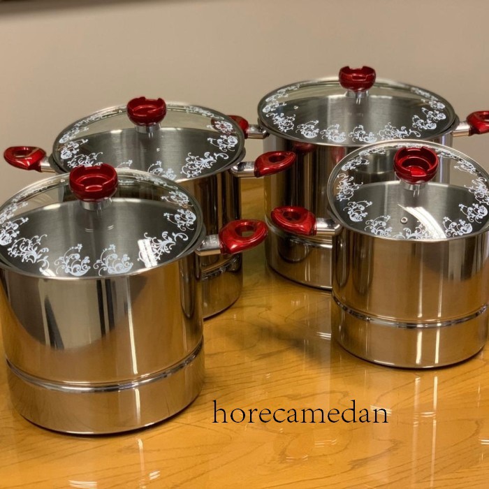 Stokpot 4in1 Stock pot Supra tutup kaca bunga + steamer 8/12/16/20QT