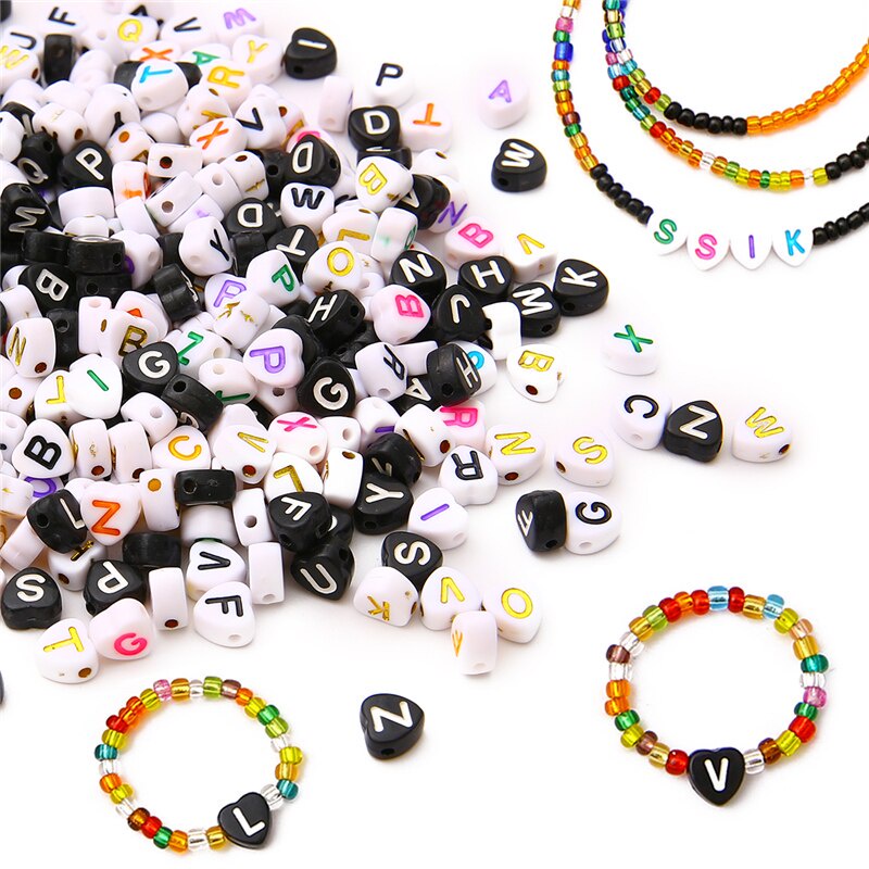 100Pcs/lot 7x7mm Randomly Hearted Mix 26 Letter Beads Spacer Loose DIY Beads For Bracelet Necklace Jewelry Making