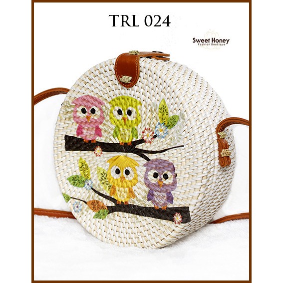 Sweet Honey Tas  Rotan Bulat Bali Lukis  Bulat Decoupage 