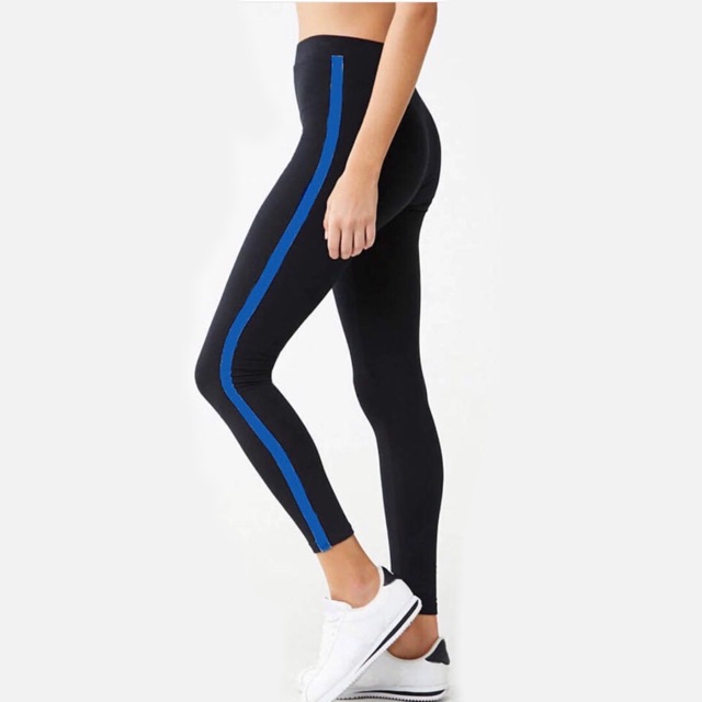  Leggings  F21 With Side Black Stripe Royal Blue Womens 