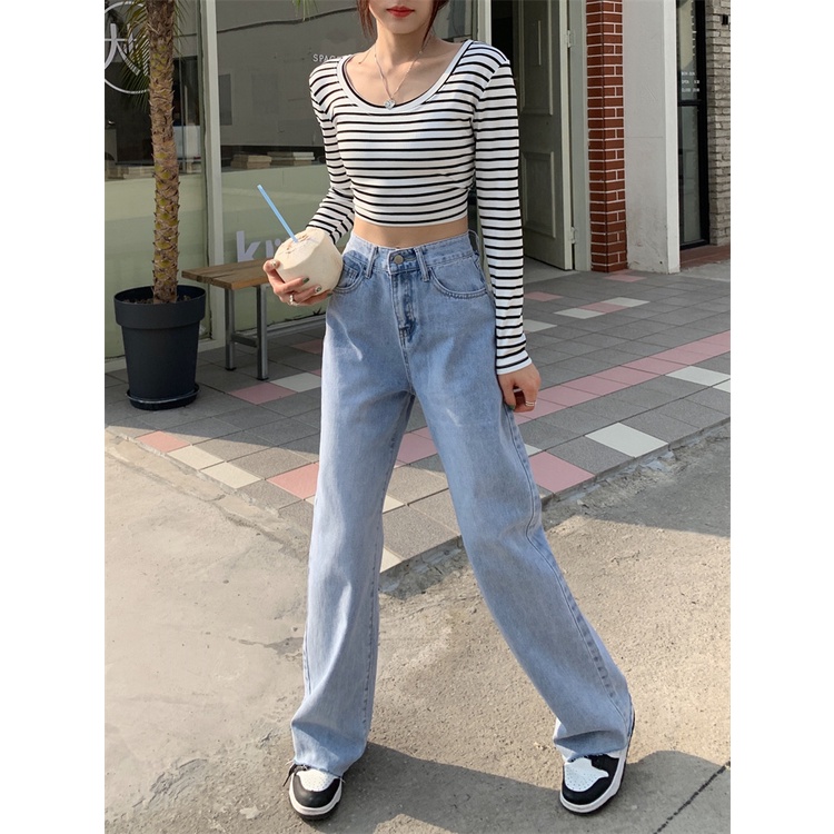 Jens Wanita /Wanita Korea Style Retro Jeans Loose Celana High Waist