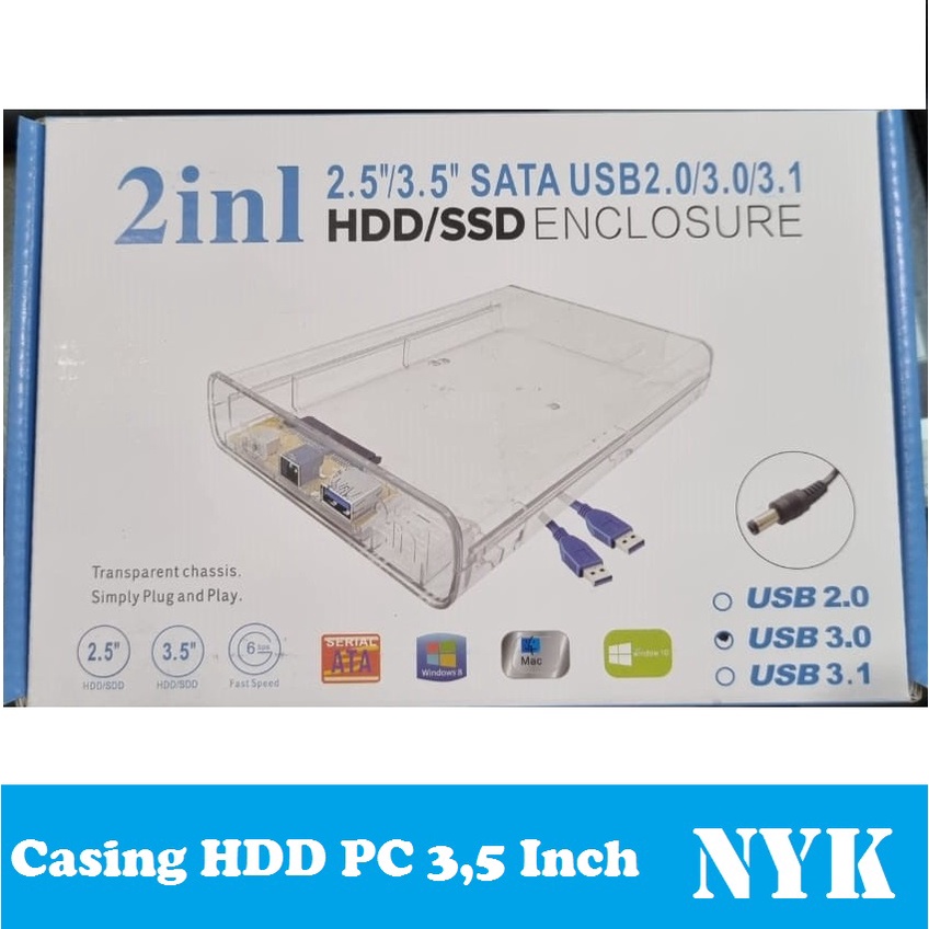 NYK Casing Hardisk HDD PC 2 in 1 SATA 3.5 dan 2.5 inch USB 3.0 Transpsrant