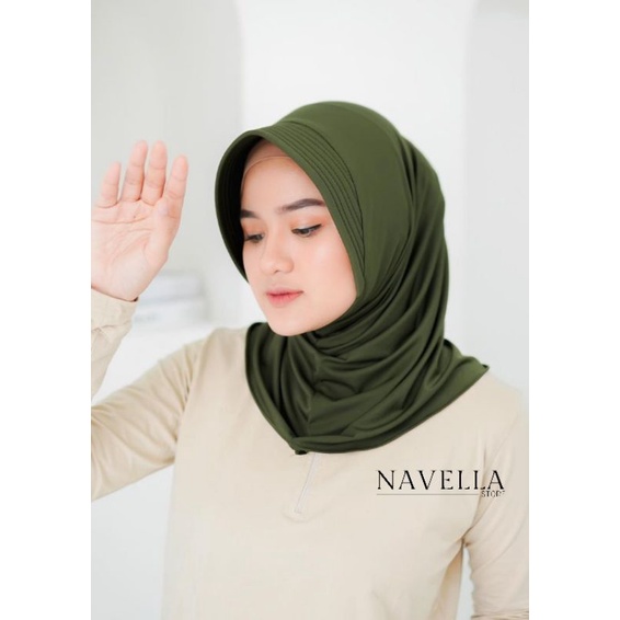 Hijab Bergo Olahraga Polos Pendek Bahan Jersey Premium Warna Army