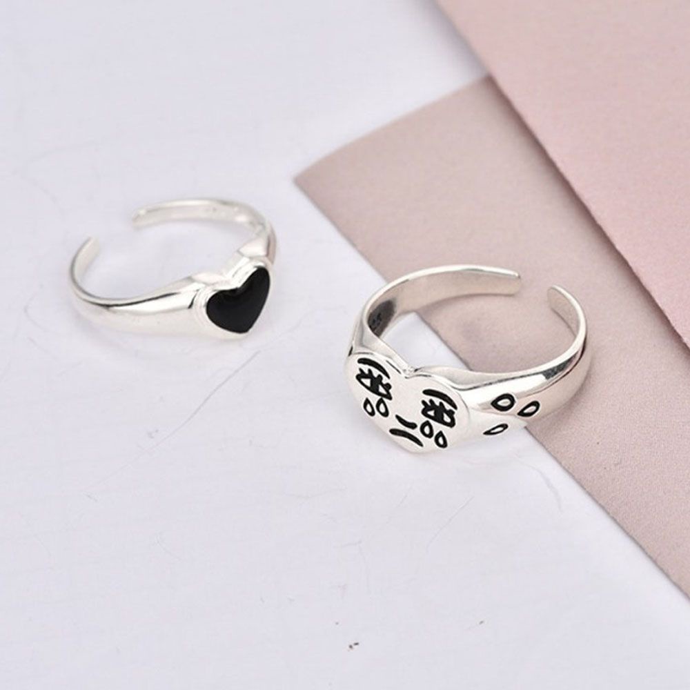 Needway  Korean Finger Ring Chic Party Jewelry Fashion Accessories Cry Face Heart Trendy Creative Personalized Adjustable Thumb Ring/Multicolor