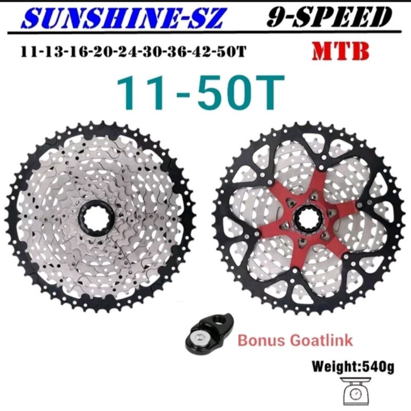 Sprocket Sunshine SZ 9 Speed 11 - 50T Bonus Goatlink . Gear Sproket 9speed 11-50T
