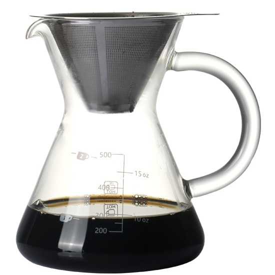 Pitcher V60 Dripper Espresso Maker Teko Kopi Kaca Dengan Saringan Stainless 500ml