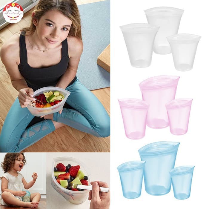 3 Pcs Silicone Food Storage Bags - Kantong Silikon Tempat Makanan