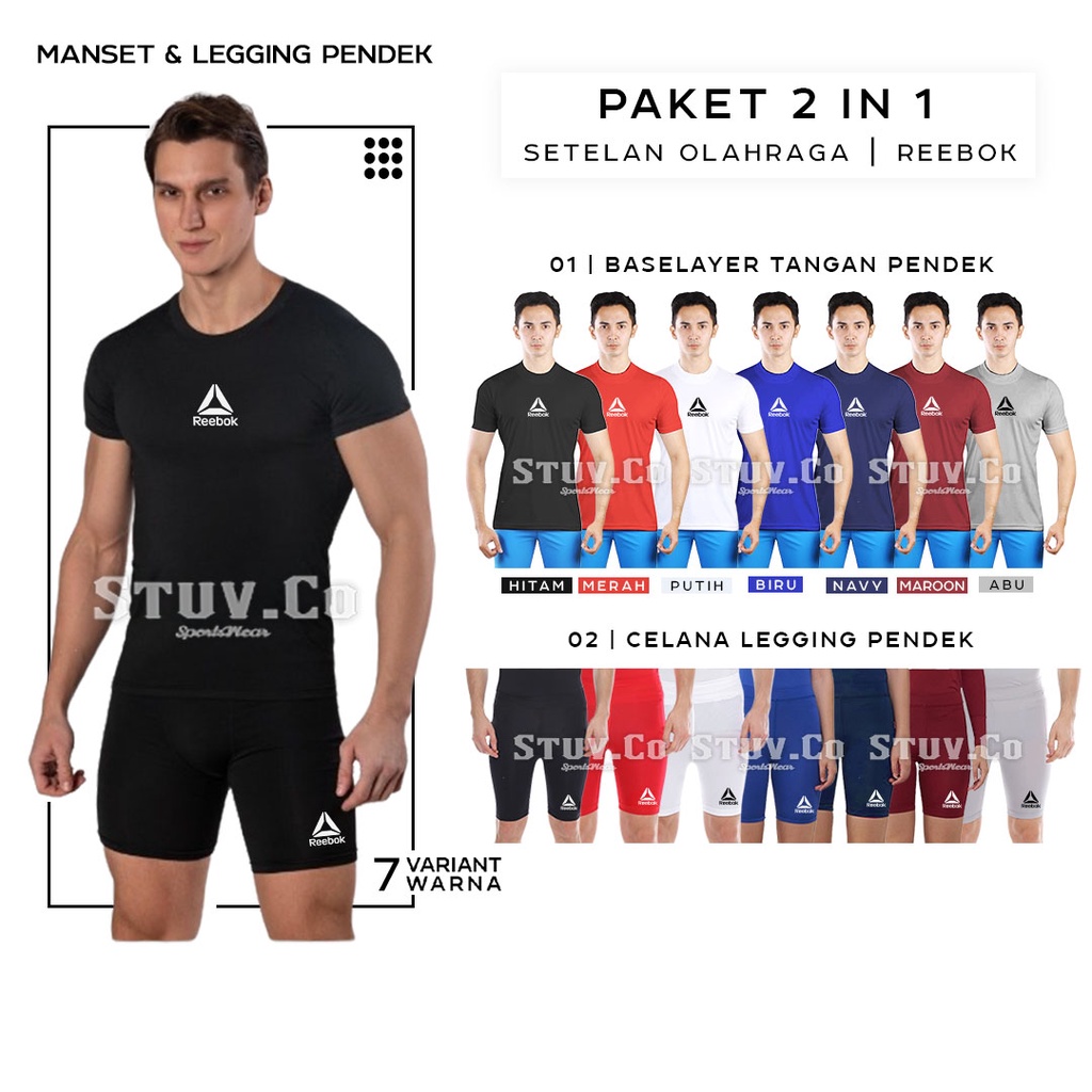 STELAN 2IN1 OLAHRAGA BASELAYER SHORTSLEEVE MANSET LENGAN PENDEK DAN CELANA BASELAYER PENDEK UNISEX MURAH