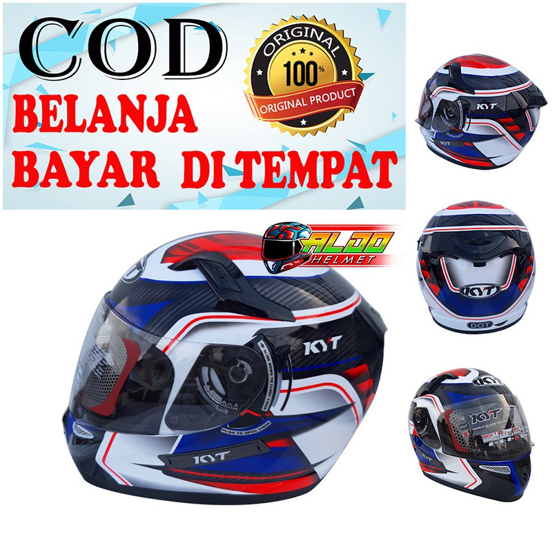 HELM KYT K2 RIDER MOTIF #2 WHITE CARBON BLACK BLUE METALIC HELM FULL FACE HELM DOUBLE VISOR TERLARIS