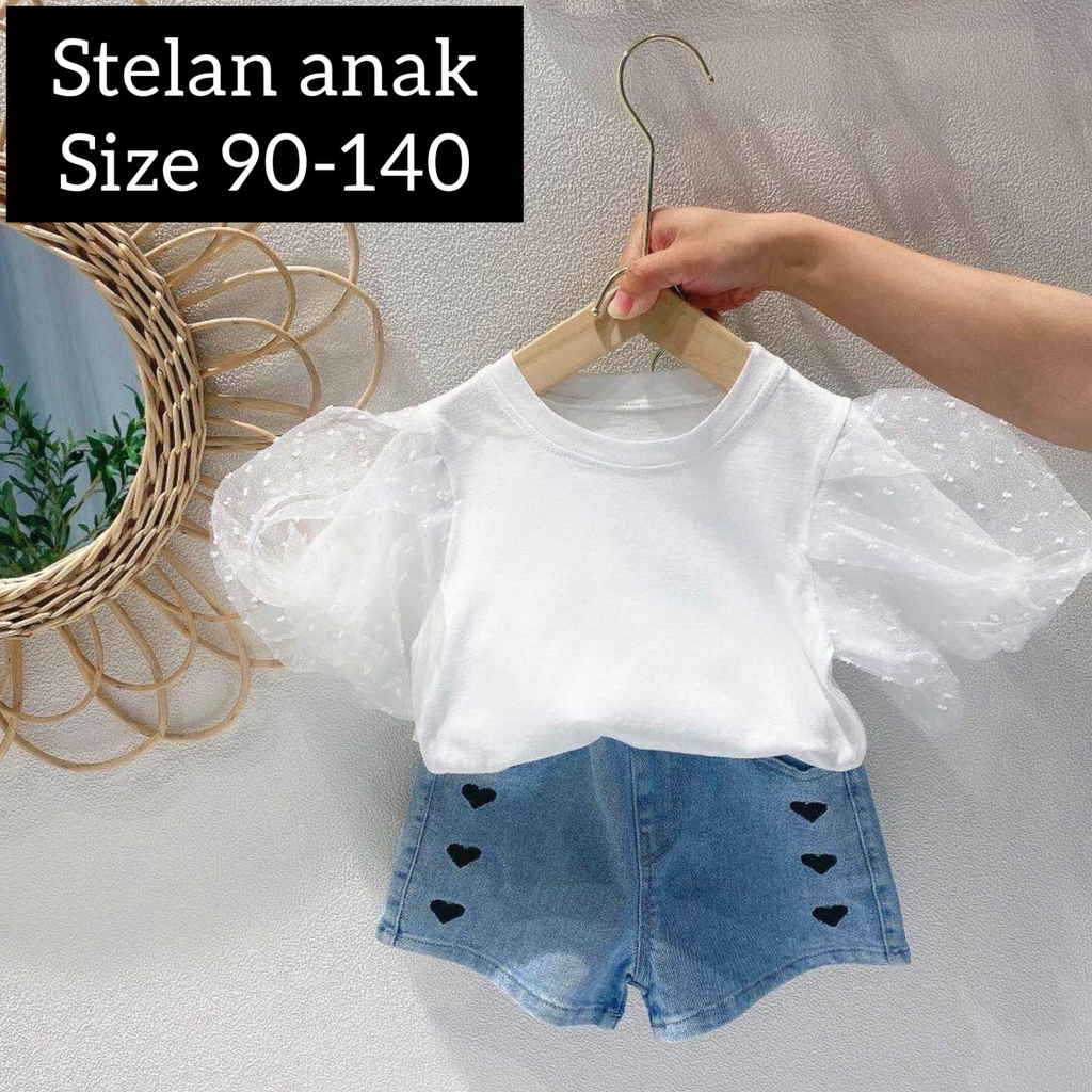 (LOLI-JKT) BS-283 SET ANAK CEWEK PLAIN JEANS CELANA LOVE SIZE 90-140