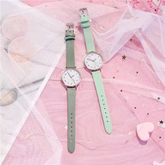 (GROSIRJAYA32) Jam Tangan bunga DAISY KALEB Gaya Korea Strap PU Leather Polos Analog Quartz Fashion Wanita Korean Watch Casual