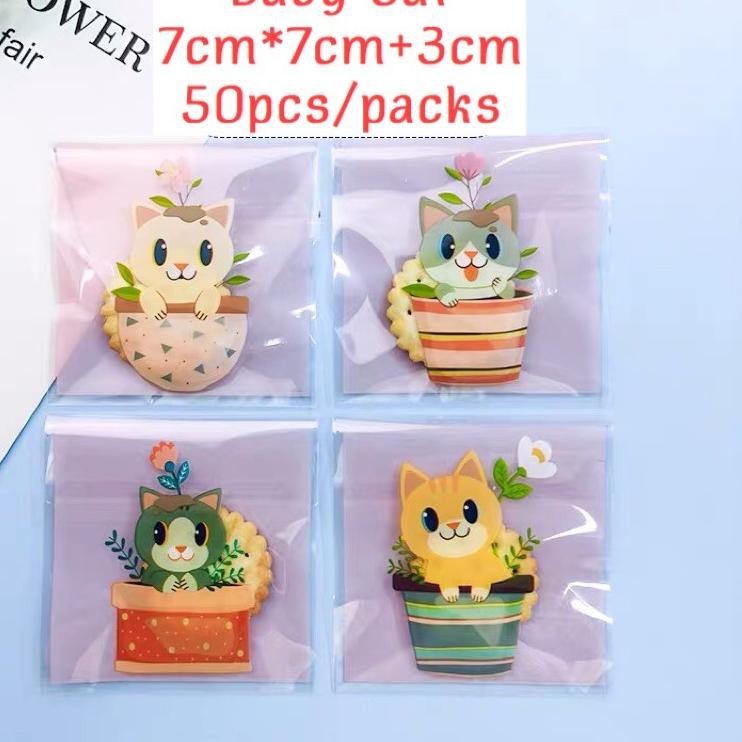 

Bestseller QHDY7 50PCS Plastik cookies 7x7 plastik kue lucu animal character plastik packing cookies