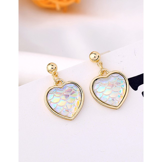 LRC Anting Tusuk Fashion Gold Artificial Gemstone Mermaid Ji Heart Shaped Earrings F94066