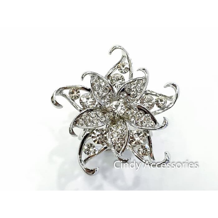 Bros Jilbab Aksesoris Muslim Ring Cincin Swarovski Bunga Lili Perak Murah TBEB2925