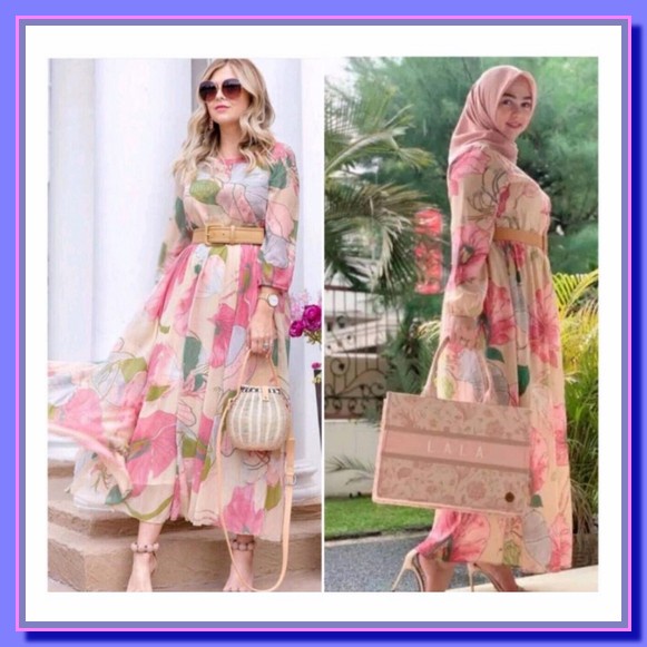 Dress / Gamis Import Bangkok Gamis Daun Pink // Ori Bangkok //Premium