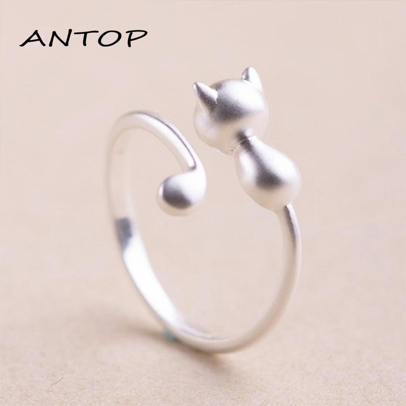 Cincin Model Terbuka Adjustable Desain Telinga Kucing Untuk Wanita