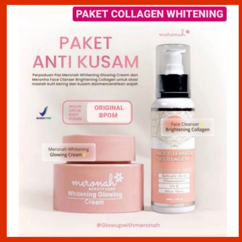 PAKET WAJAH COLLAGEN MERONAH WHITENING GLOWING CREAM  MERONAH  (SABUN WAJAH COLLAGEN &amp; CREAM MERONAH)