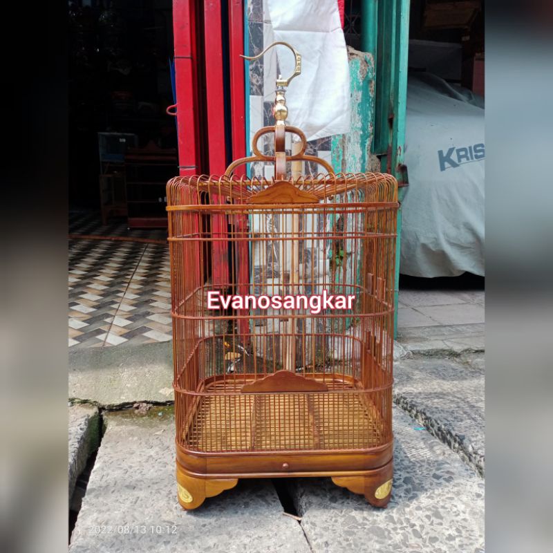 KANDANG BURUNG KACER JALAK PENTET KAYU JATI OVAL DIAMETER 40CM