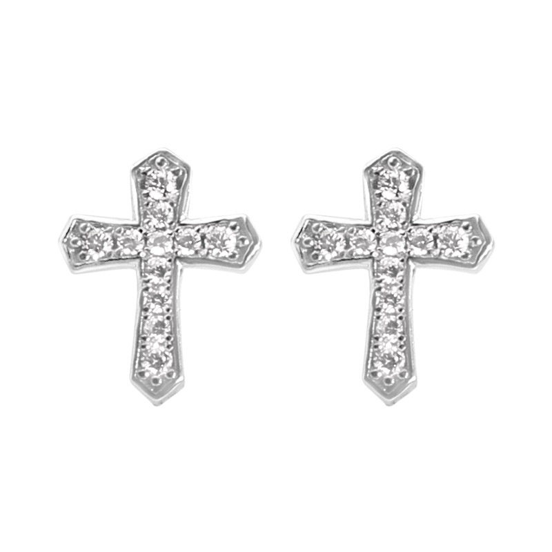 Anting Tusuk Sterling Silver 925 Desain Salib Hias zircon Gaya hip hop Untuk Pria / Wanita