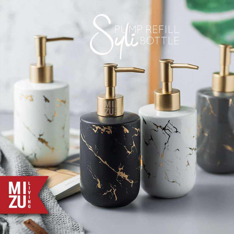 SYLI Refill Pump Bottle Marble Motif Ceramic Soap Dispenser Botol Sabun Cair Keramik Motif Marmer