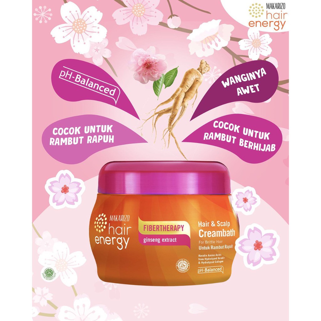 MAKARIZO Hair Energy Fibertherapy Creambath 500gr (✔️BPOM) Aloe Kiwi Royal Jelly Ginseng (KIM)