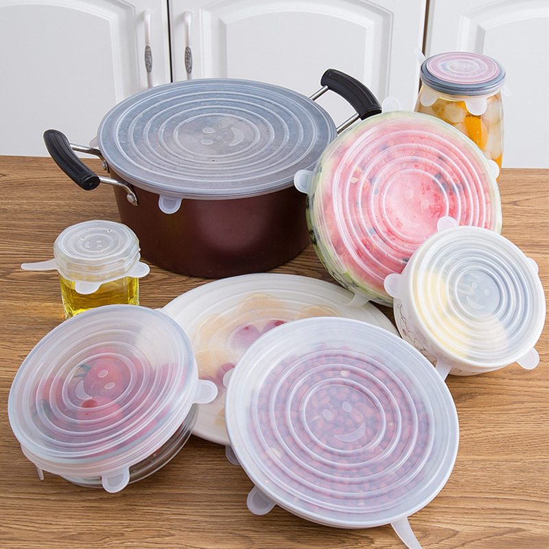 6 Pcs Silicone Stretch Lids Reusable Airtight Food Wrap Covers Keeping Fresh Seal Bowl Stretchy Wrap Cover Kitchen Cookware