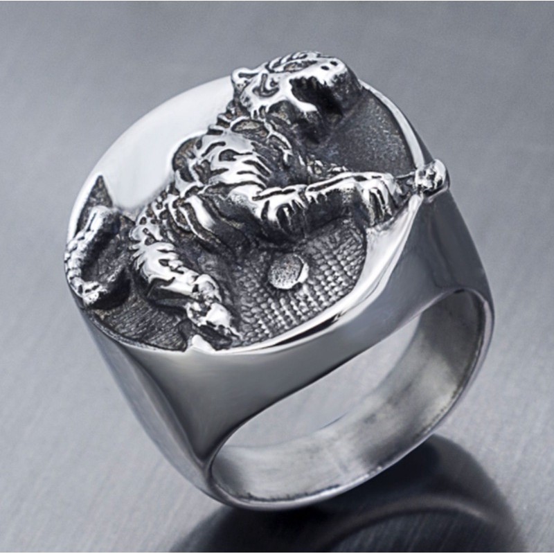 SEUSUK  Cincin Desain Harimau Putih Gaya Punk untuk Pria COD