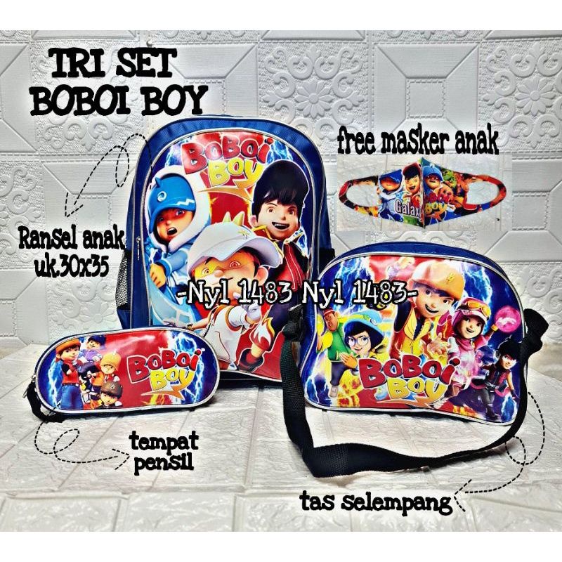 BEST Boboiboy Triset Ransel 3in1Ransel+ tas slempang+t.pensil anak sekolah laki-laki Free Masker