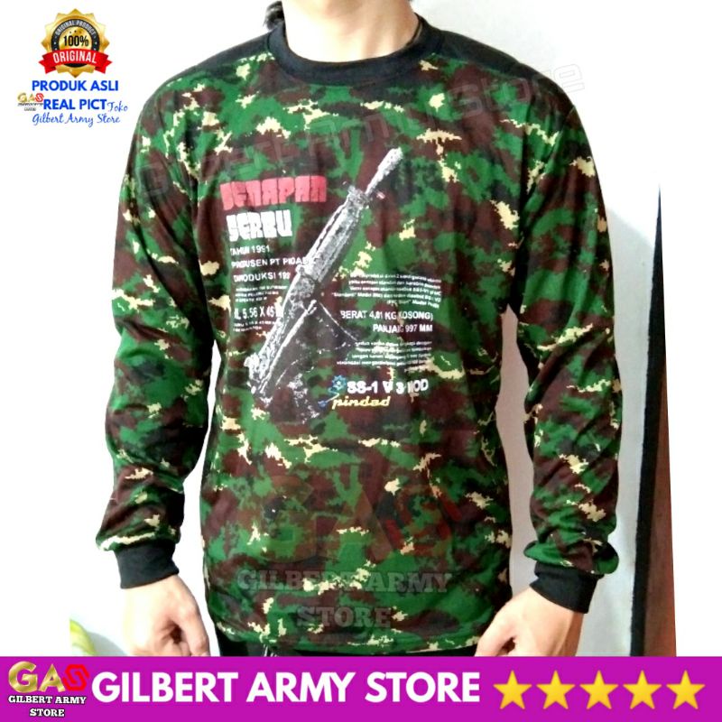 GILBERT ARMY STORE Kaos Loreng Lengan Panjang Tni Nkri Gambar Senapan Serbu Terbaru Tshirt Pria Keren Variasi Sniper busa dekker Bantalan