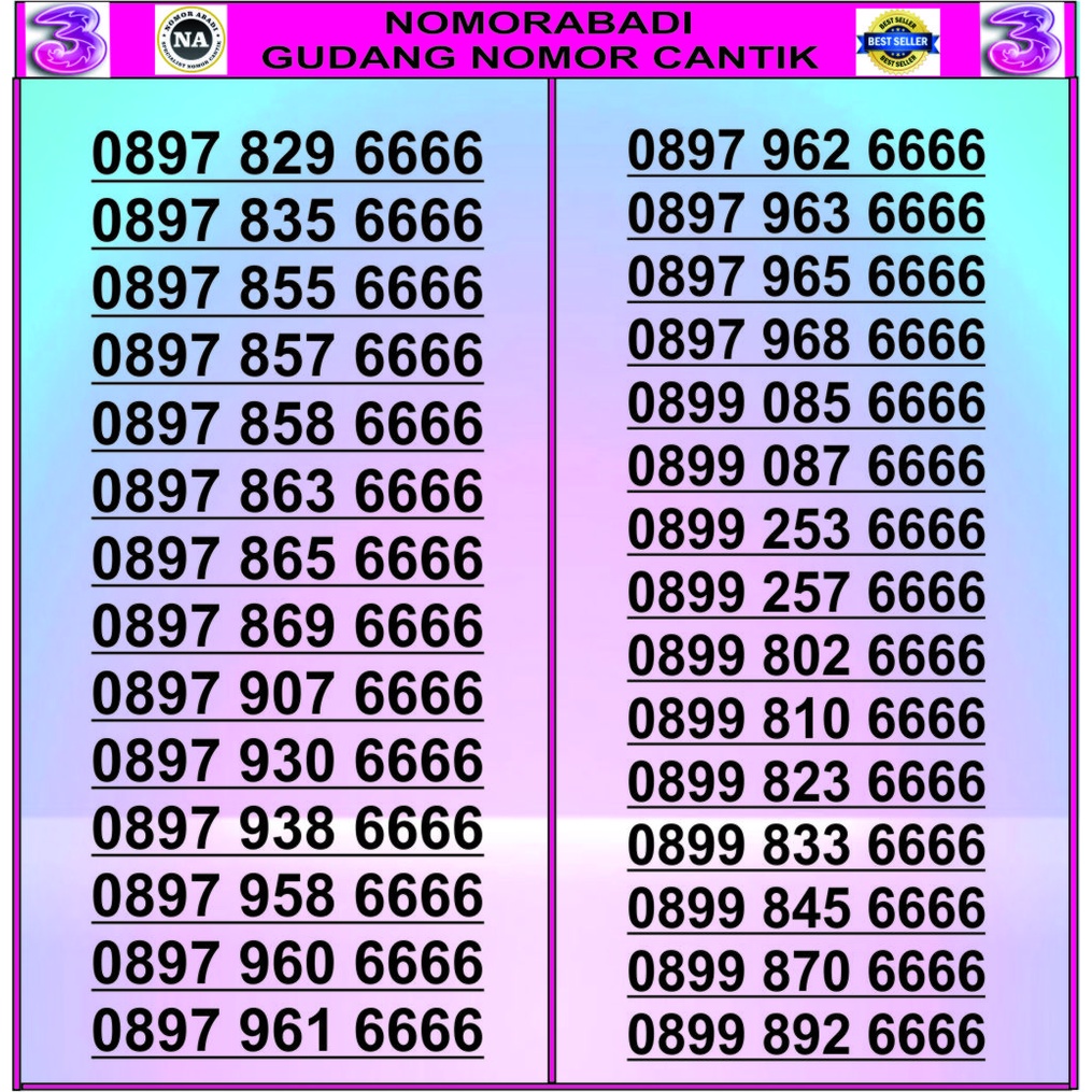 NOMOR CANTIK TRI 4G 11DIGIT 6666 H500