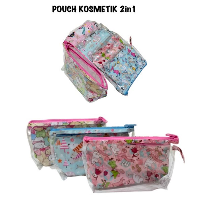 Pouch Tempat Kosmetik tenteng 2in1 Serbaguna anti air Waterproff isi 2