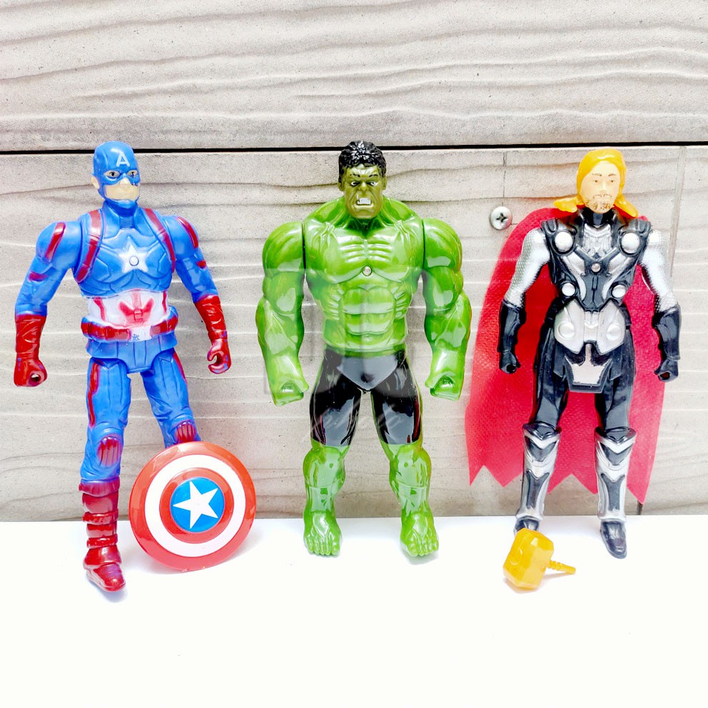 Avengers Superhero 3in1 dapat 3 Mainan Action Figure Captain America Hulk Thor