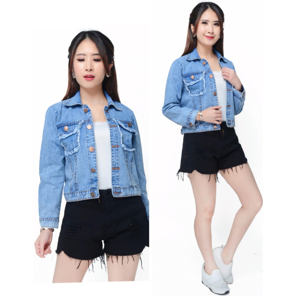 [Jaket Rinata Varian Warna RO] Jaket Wanita Jeans Biru/Biru Muda