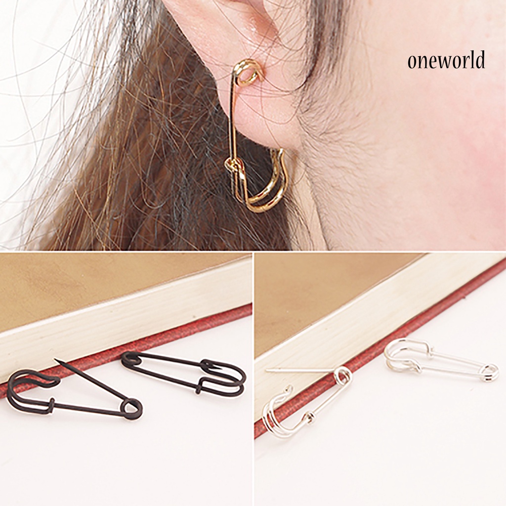 OW@ 1 Pair Women Fashion Creative Copper Clip Type Safety Pin Ear Studs Earrings Jewelry