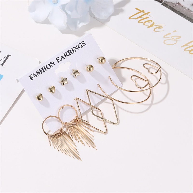 6 Pcs Anting Bentuk Hati Geometris Gaya Eropa Amerika Untuk Wanita