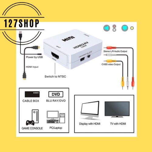 HDMI Mini To AV Converter Adapter High Definition 1080P Plug &amp; Play 3 colokan RCA Box