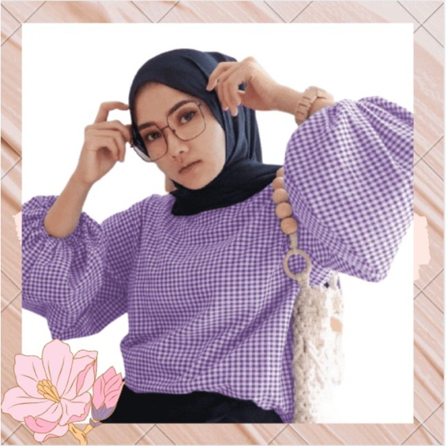 BAJU ATASAN WANITA LENGAN BALON BLOUSE KATUN KOTAK YANDETH BALONA