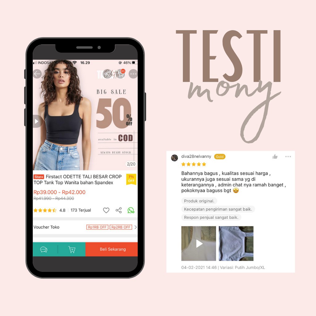 Firstact ODETTE TALI BESAR CROP TOP Tank Top Wanita bahan Spandex-7