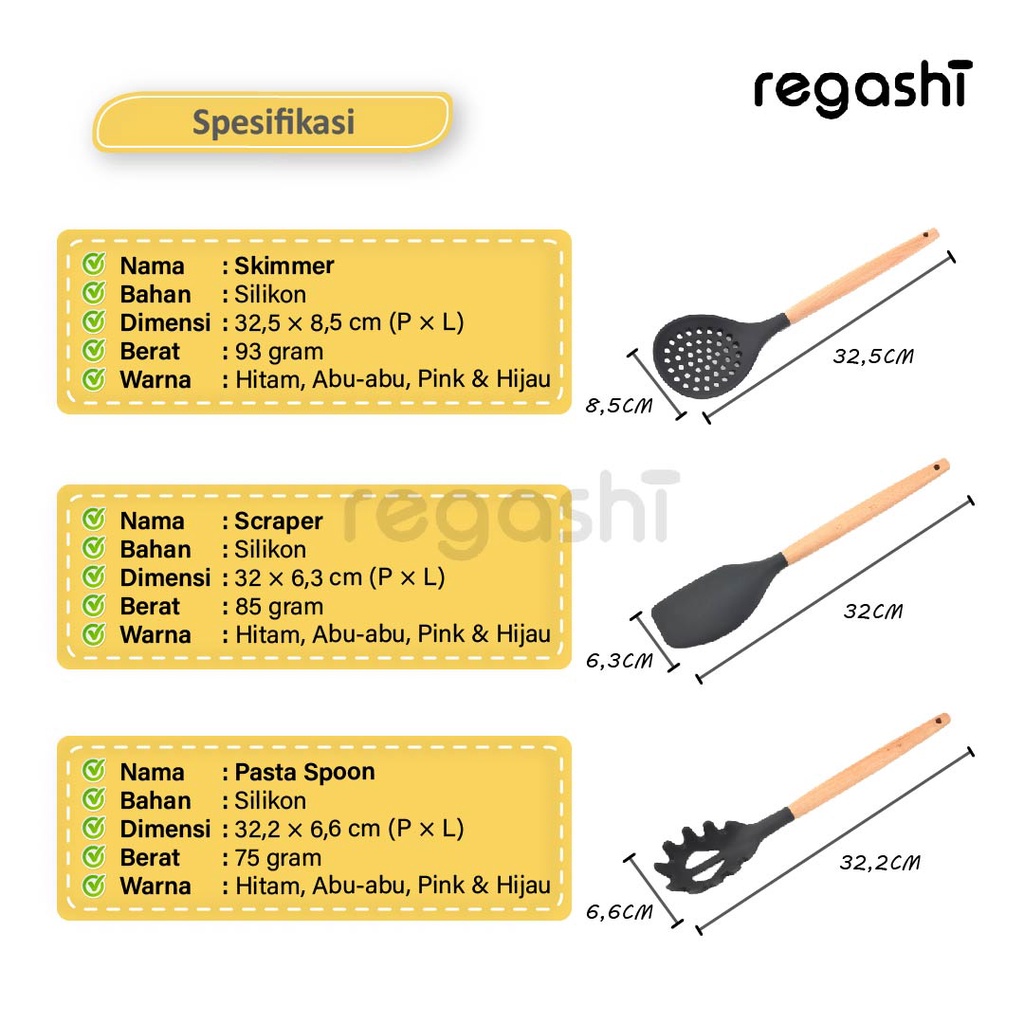 Regashi Alat Masak Sehat Silicone Kitchen Set Spatula Cooking Bpa-Free / Kitchen silicone tools set-6
