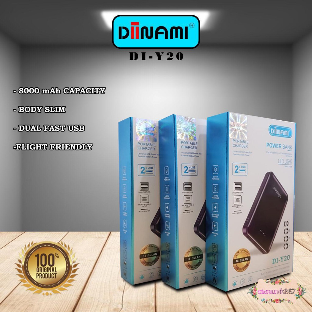 BM084 Powerbank diinami DI-Y20 real 8000mah led dual usb quick charge Fast Charging CS1141